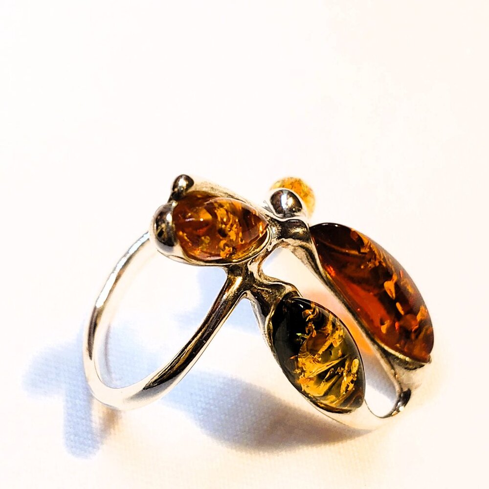 Modernist Baltic Amber Multi-Stone Ring - Sterling Silver  – S7